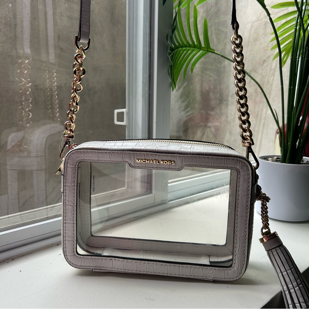 Michael Kors Ginny Clear/ Off-White Crossbody Bag with Gold Accents